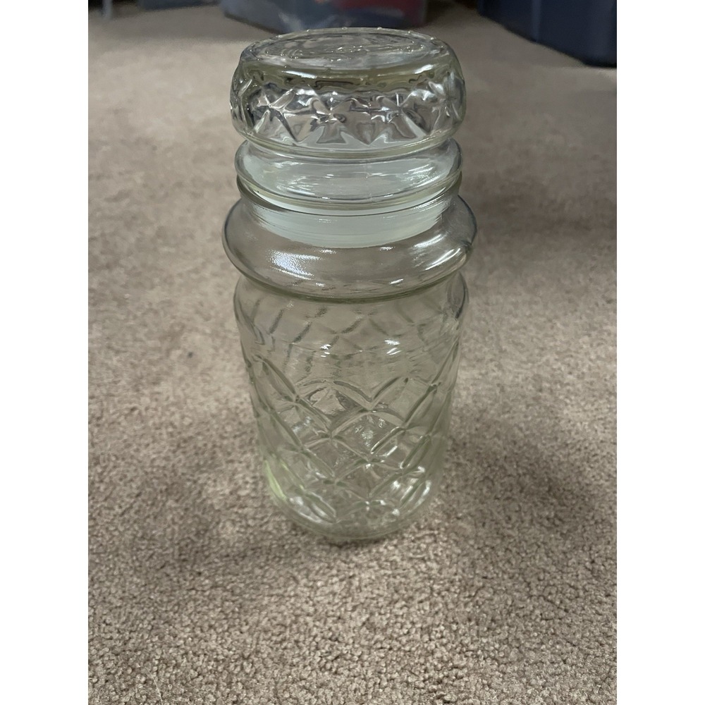 Vintage 1984 Planters Peanuts Clear Glass Jar 8" Canister w/Lid Logo